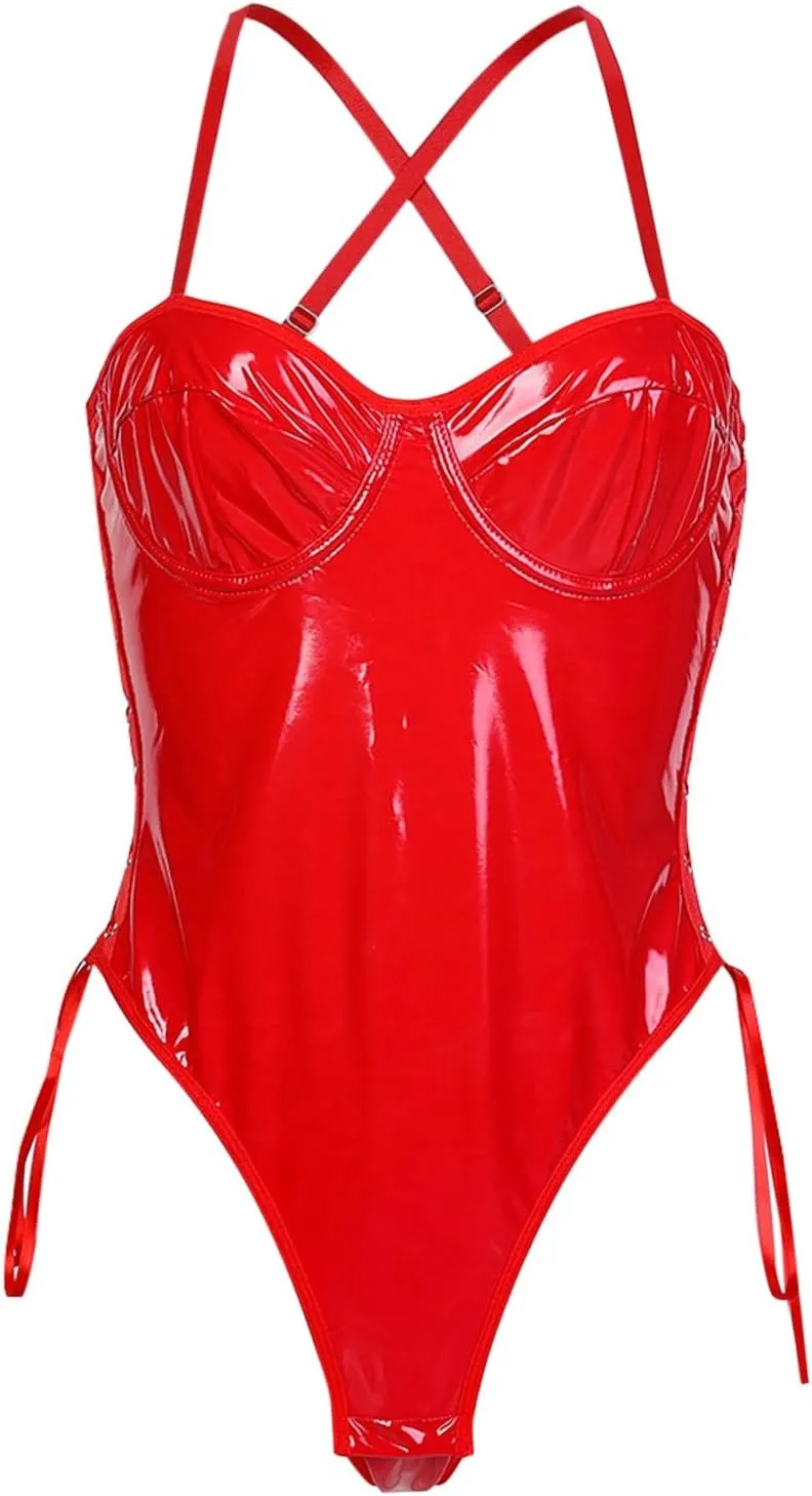 Western Lace Teddy Lingerie Camisole Wet Look Bodysuit One Piece Sexy Lingerie Set for Women Naughty Solid Skimpy