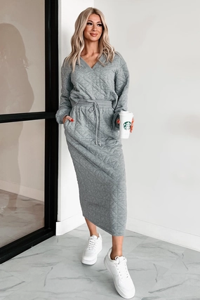Cool Fabric What Matters Most Quilted Sweater & Skirt Set (Heather Grey)