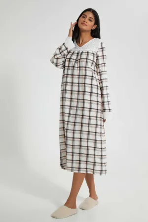 White And Grey Checkered Nightgown