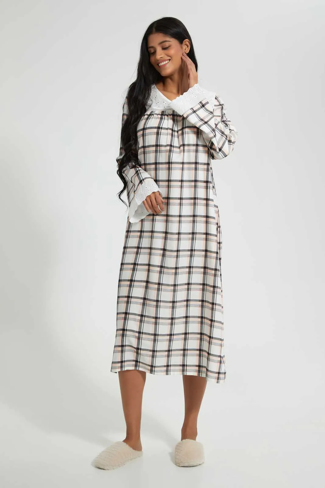 White And Grey Checkered Nightgown