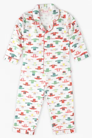 White Full Sleeves Sleepwear