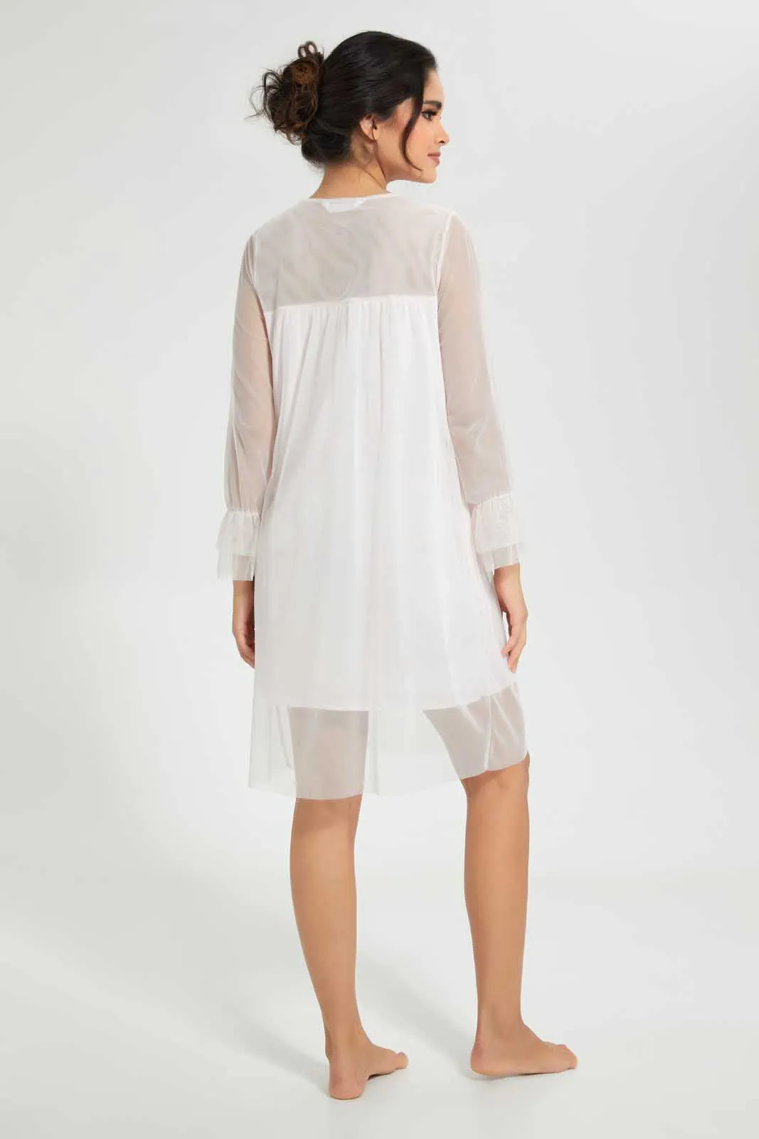 White Mesh Nightgown With Lace