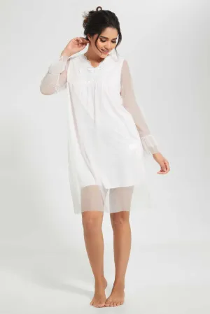 White Mesh Nightgown With Lace