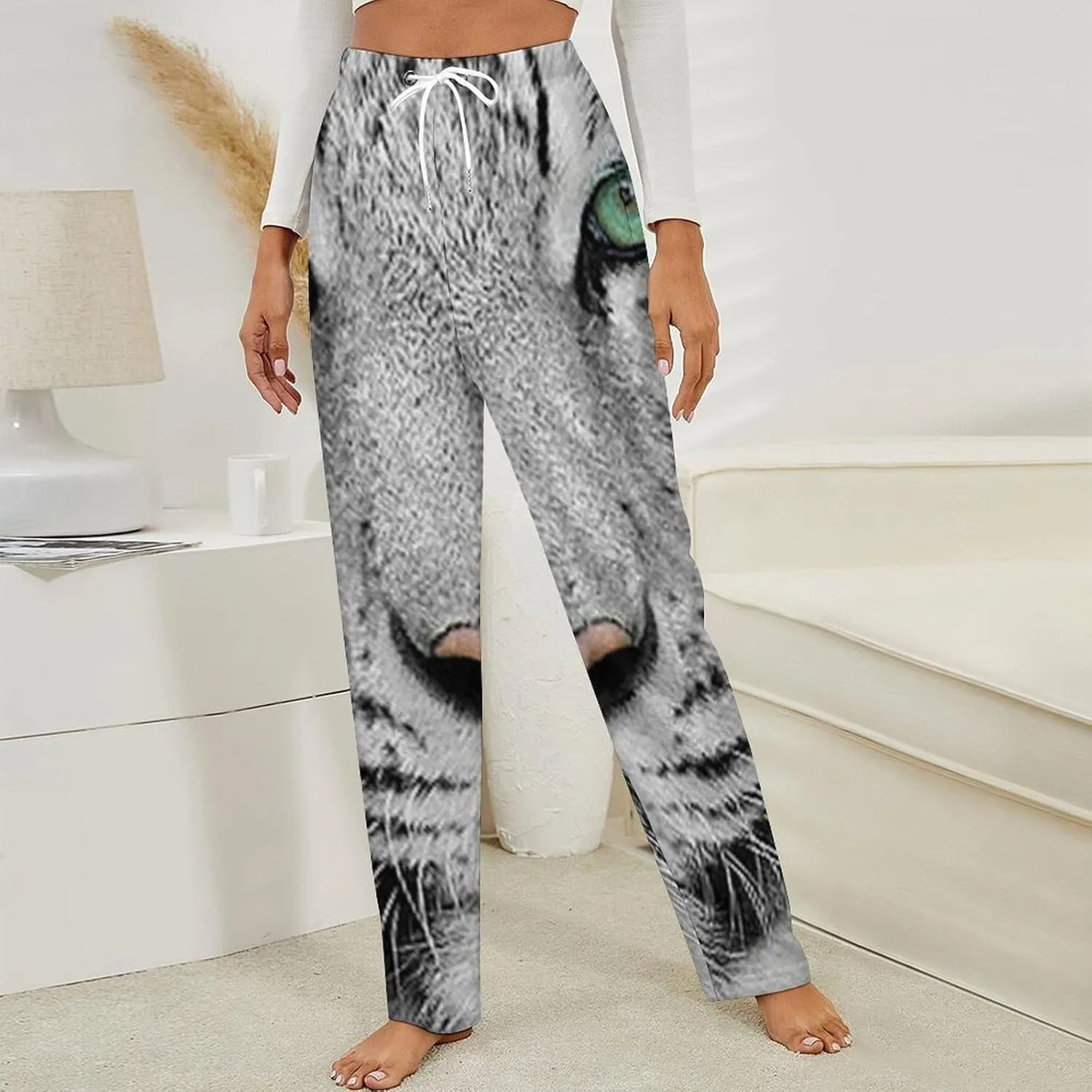 White Tiger Women's Flannel Pajama Pants Fleece Lounge Sleep Bottoms PJ