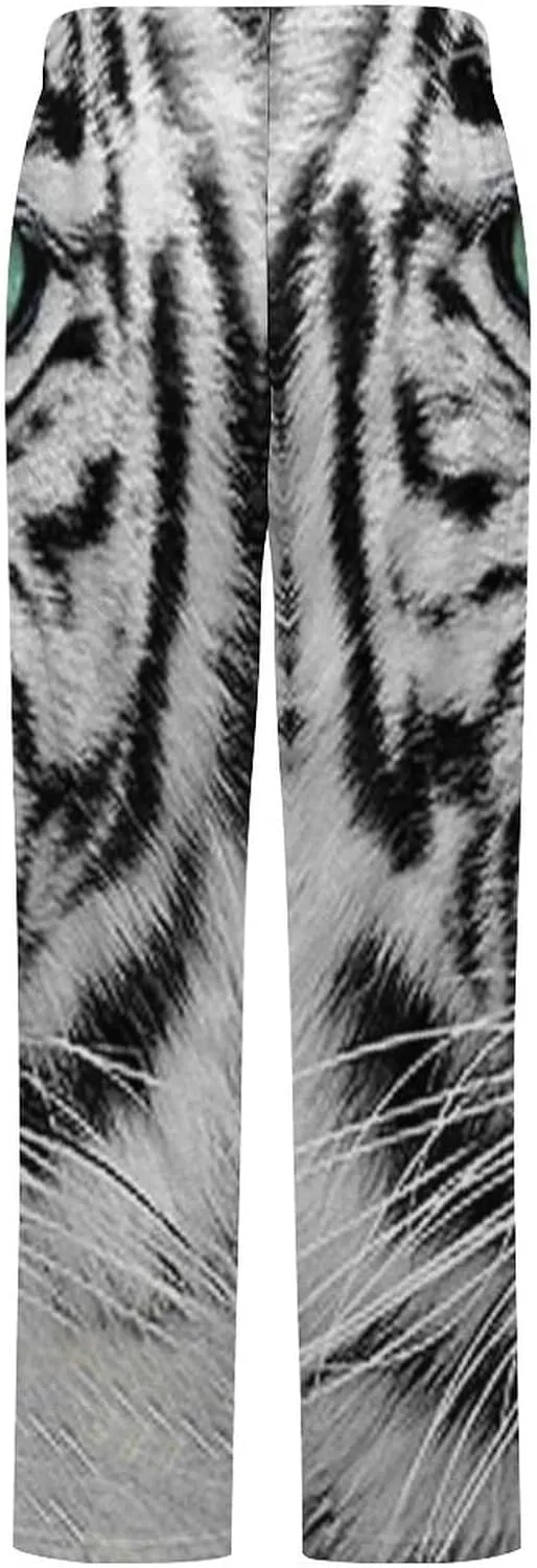 White Tiger Women's Flannel Pajama Pants Fleece Lounge Sleep Bottoms PJ