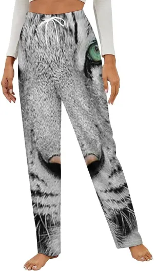 White Tiger Women's Flannel Pajama Pants Fleece Lounge Sleep Bottoms PJ