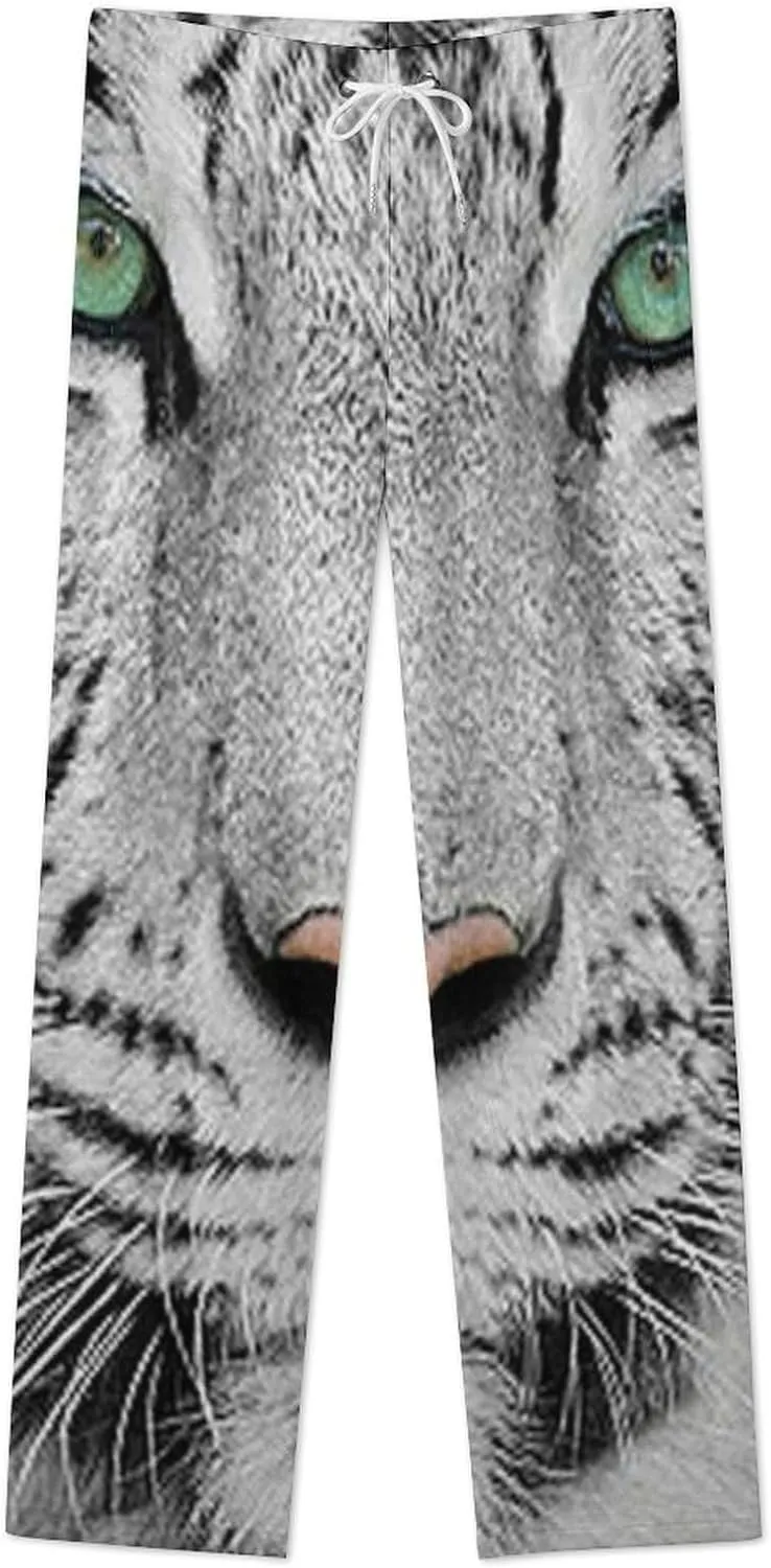 White Tiger Women's Flannel Pajama Pants Fleece Lounge Sleep Bottoms PJ