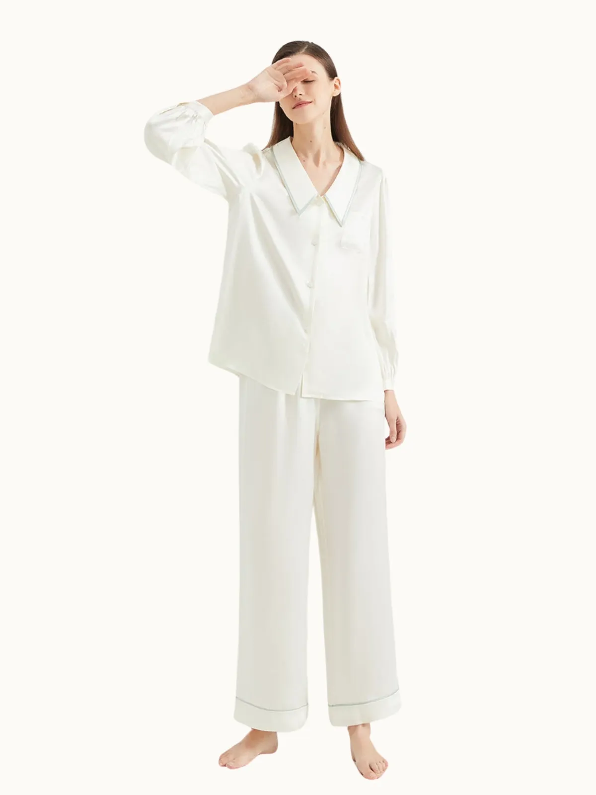 White Women's Silk Pajamas Set