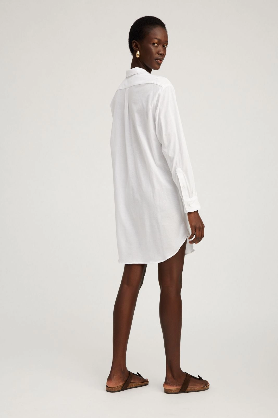 White Button Down Mini Dress Lightweight-Layer