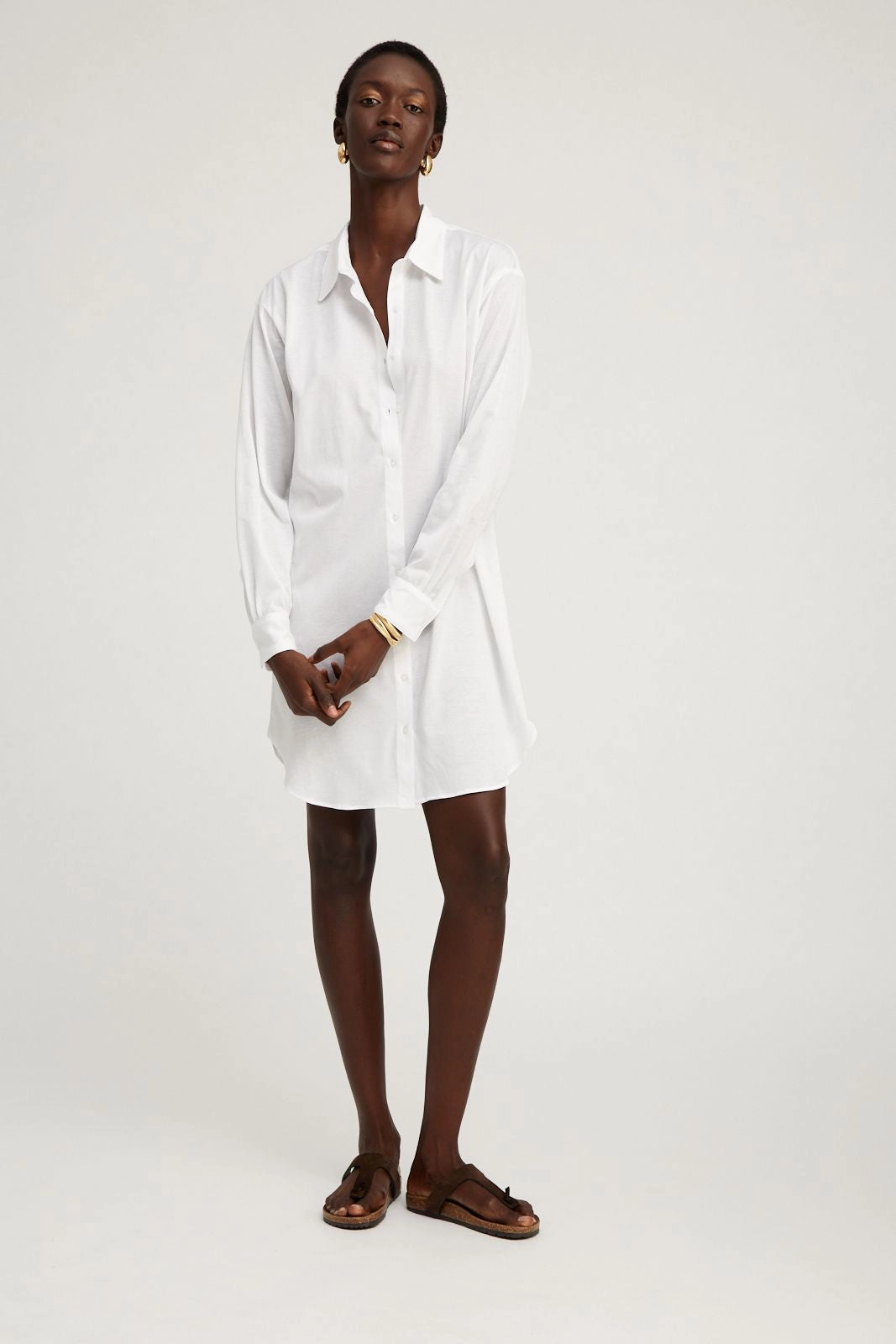 Basic Cool White Button Down Mini Dress