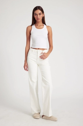 White Corduroy Carpenter Pants Flatlock Seams