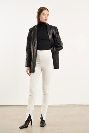 White Crepe Ankle Zipper Pants Breathable mesh LightweightConstruction