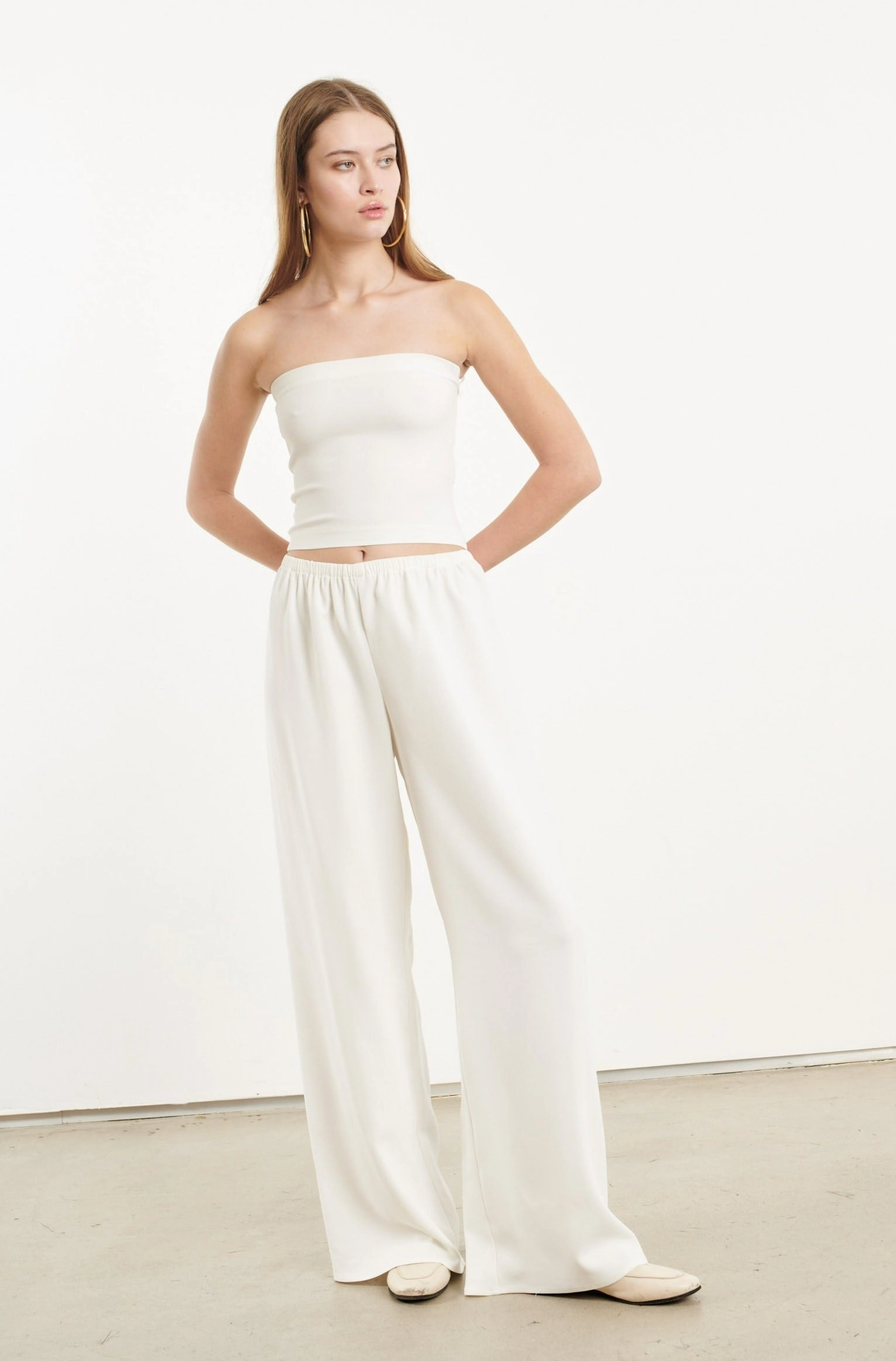 Lightweight pullover White Crepe Tube Top