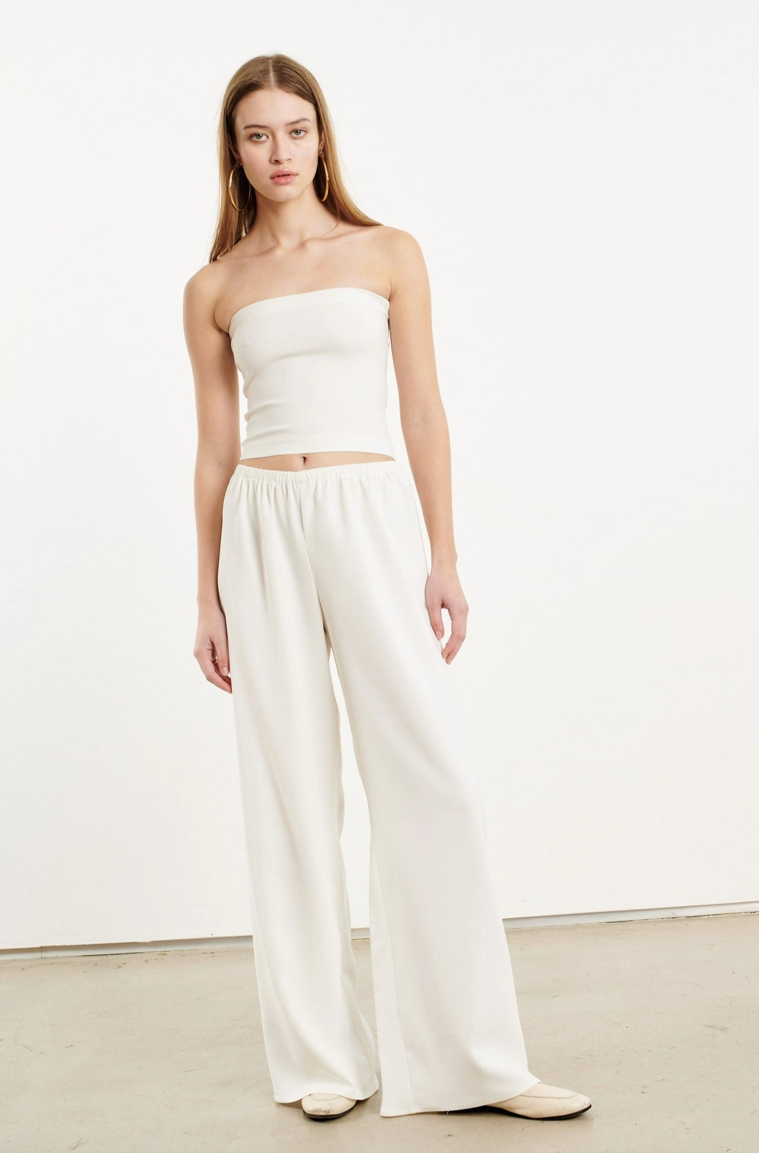 White Crepe Tube Top BreathableMeshPanel VersatileLayering