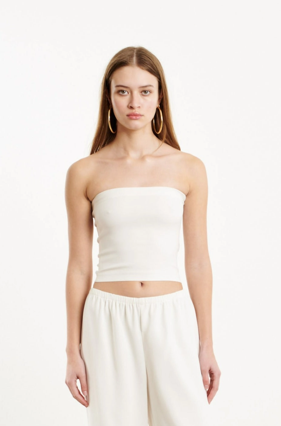 White Crepe Tube Top casual top Activewear Top