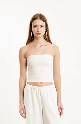 White Crepe Tube Top casual top Activewear Top