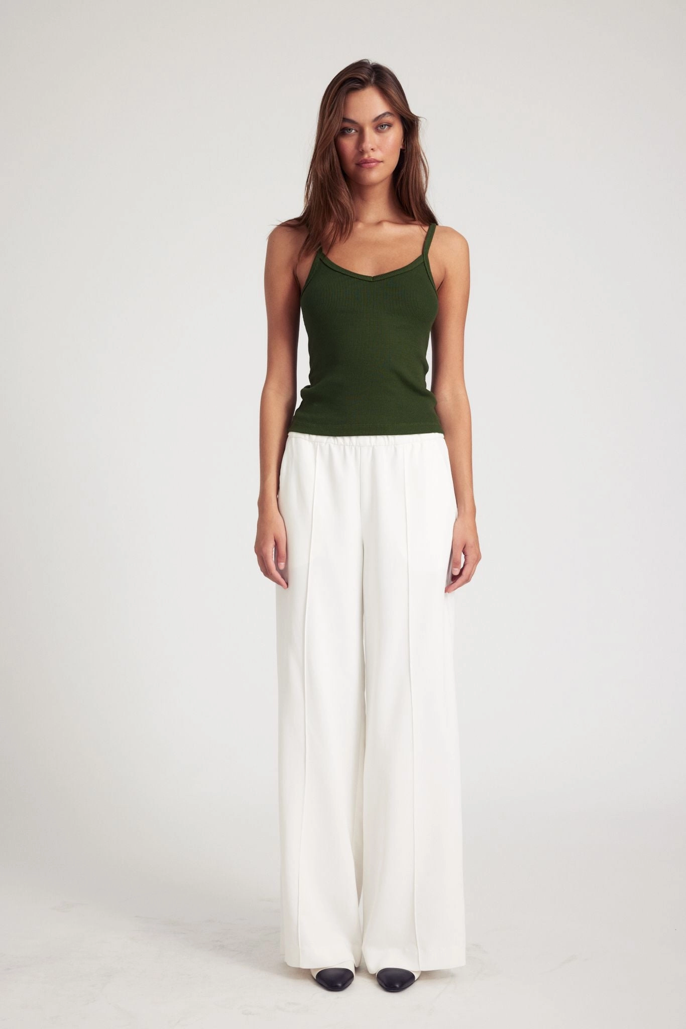 White Crepe Wide Leg Pintuck Trousers High Density Weave