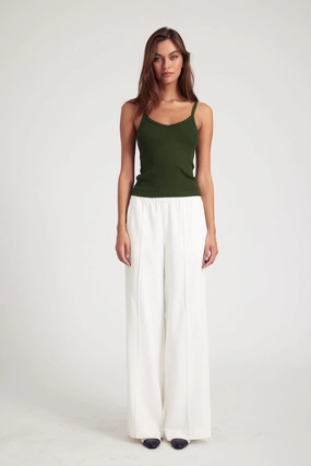 White Crepe Wide Leg Pintuck Trousers Slip Resistant