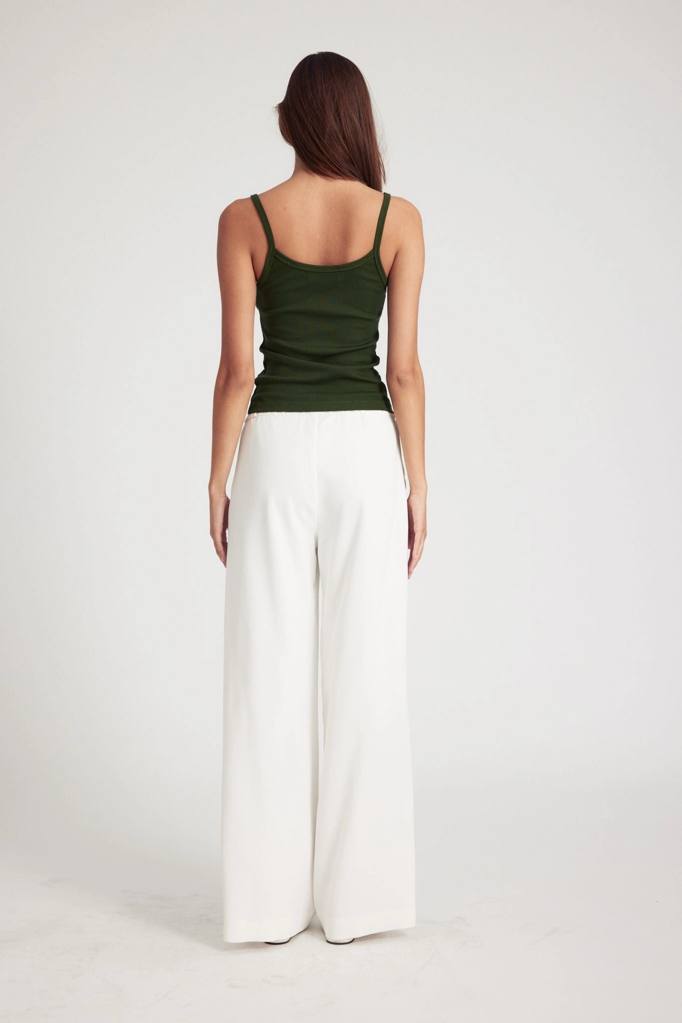White Crepe Wide Leg Pintuck Trousers Sustainable Fabric