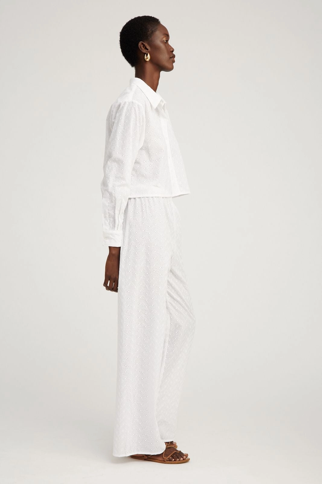 WaterResistant White Eyelet Cropped Button Down