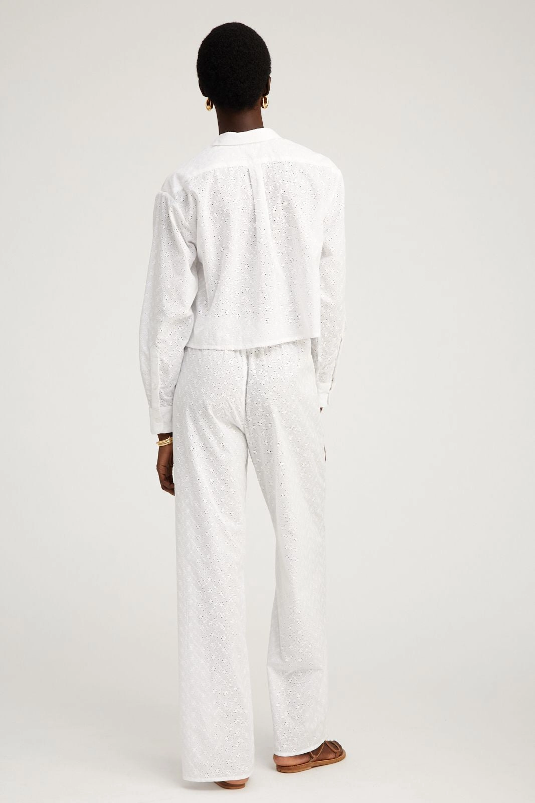 Stretch Technology White Eyelet Cropped Button Down