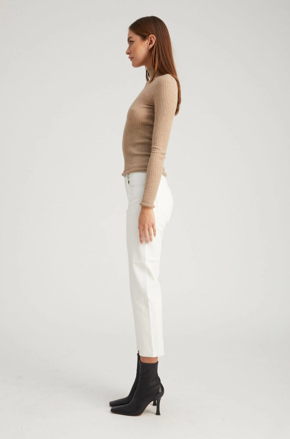Core Utility White Leather 5 Pocket Straight Leg Pants