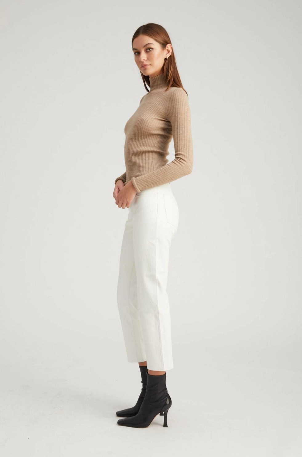 AntiPillingFabric White Leather 5 Pocket Straight Leg Pants