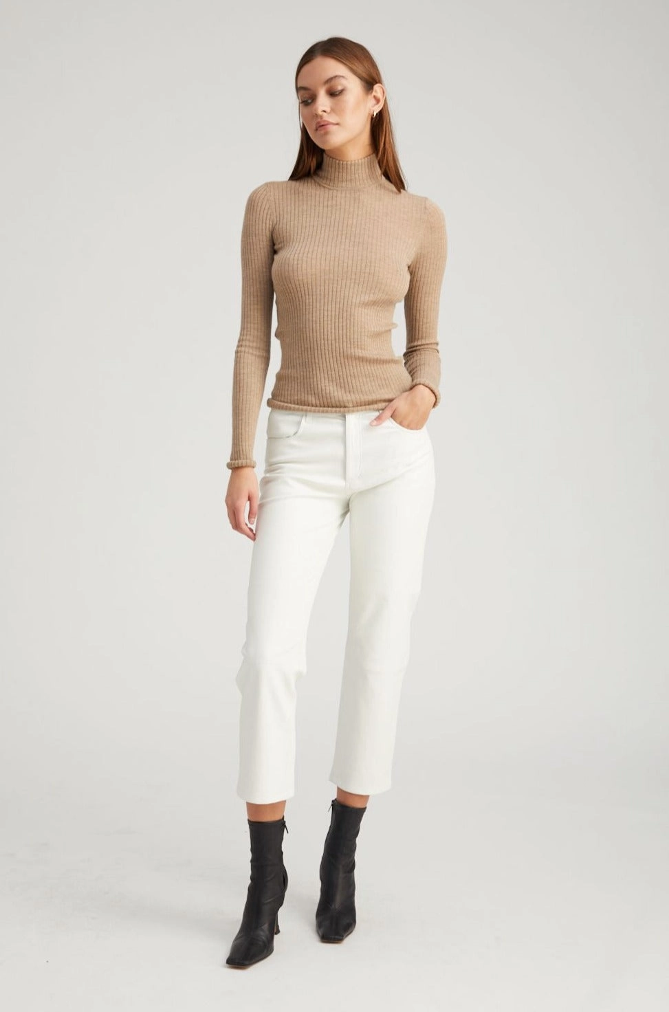 White Leather 5 Pocket Straight Leg Pants SoftTouchFinish