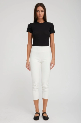 Evening Walk Maternity Wear Elastic Comfort White Leather Crop