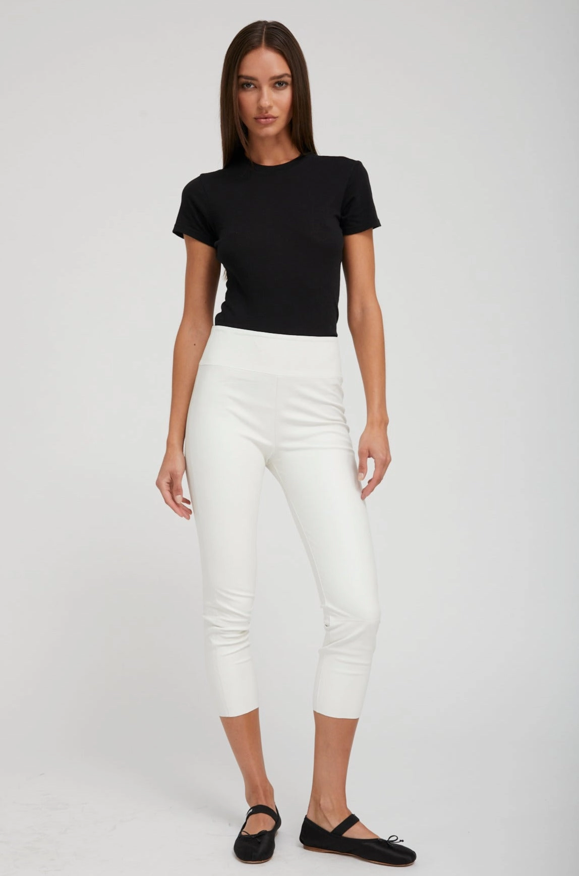 High Stretchability City Walk Lightweight Material White Leather Crop