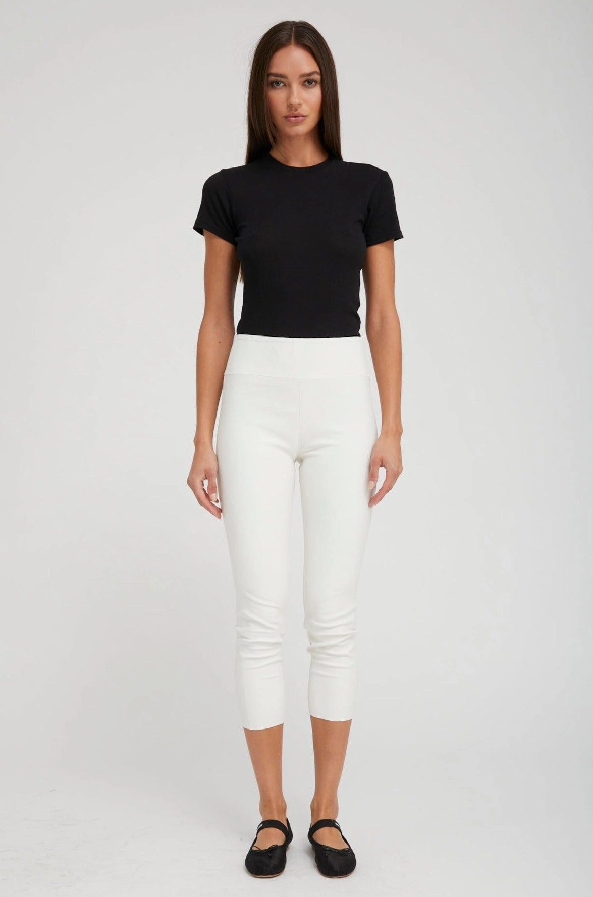 Evening Walk Maternity Wear Elastic Comfort White Leather Crop