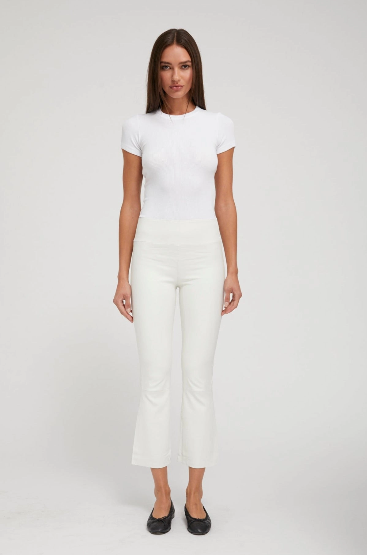 Thermal Regulating Fabric White Leather Crop Flare