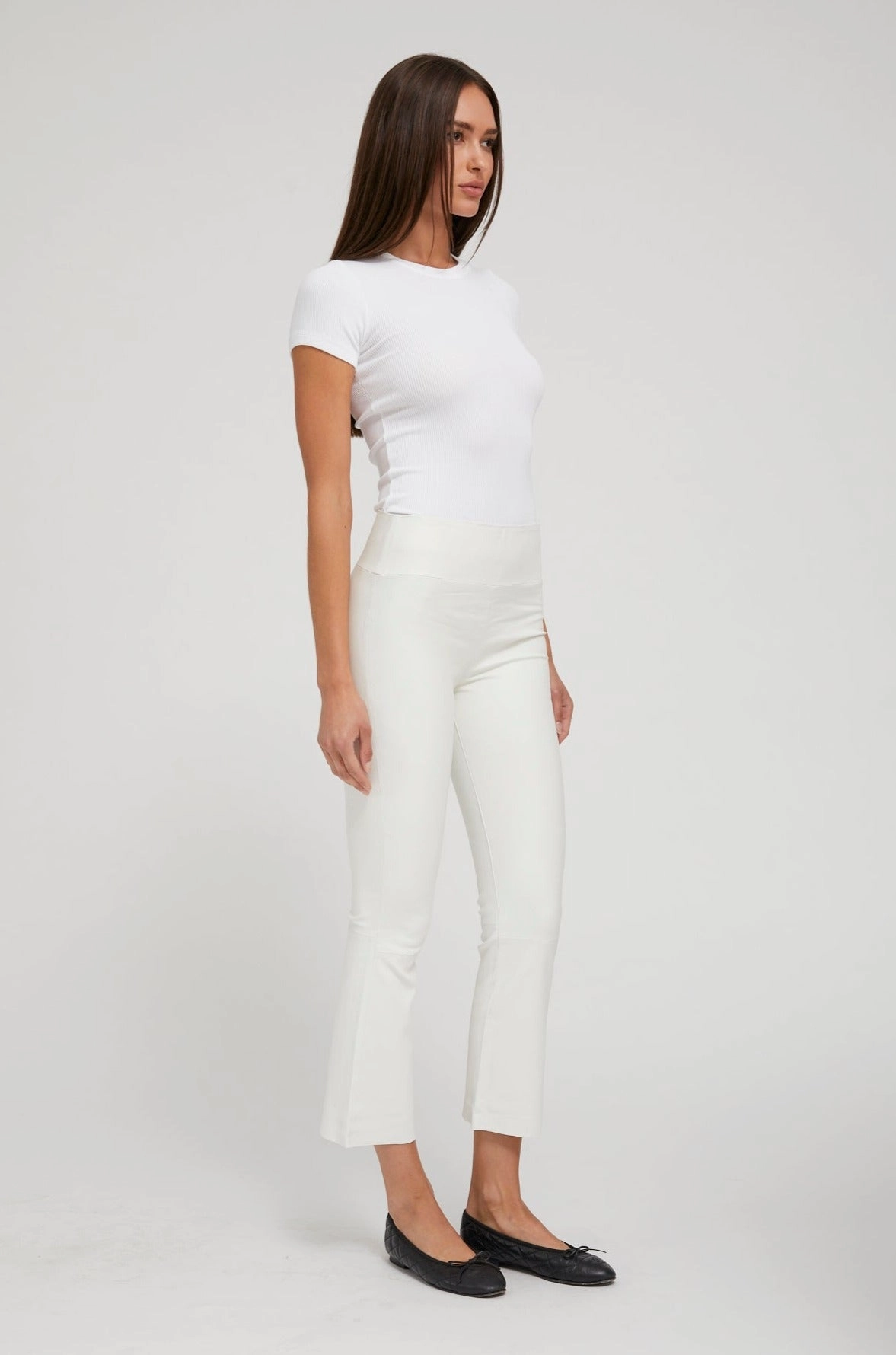 White Leather Crop Flare Camping Gear Unisex Style