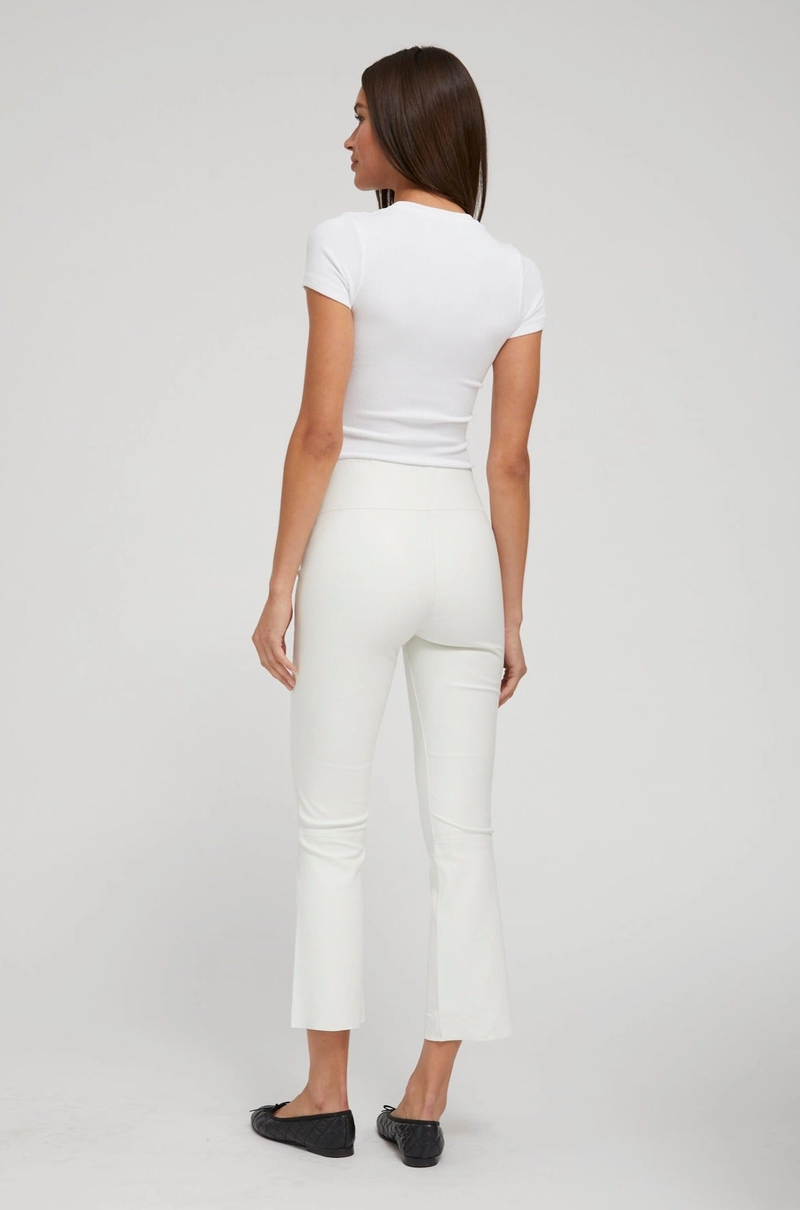 White Leather Crop Flare City Walk Skin Friendly