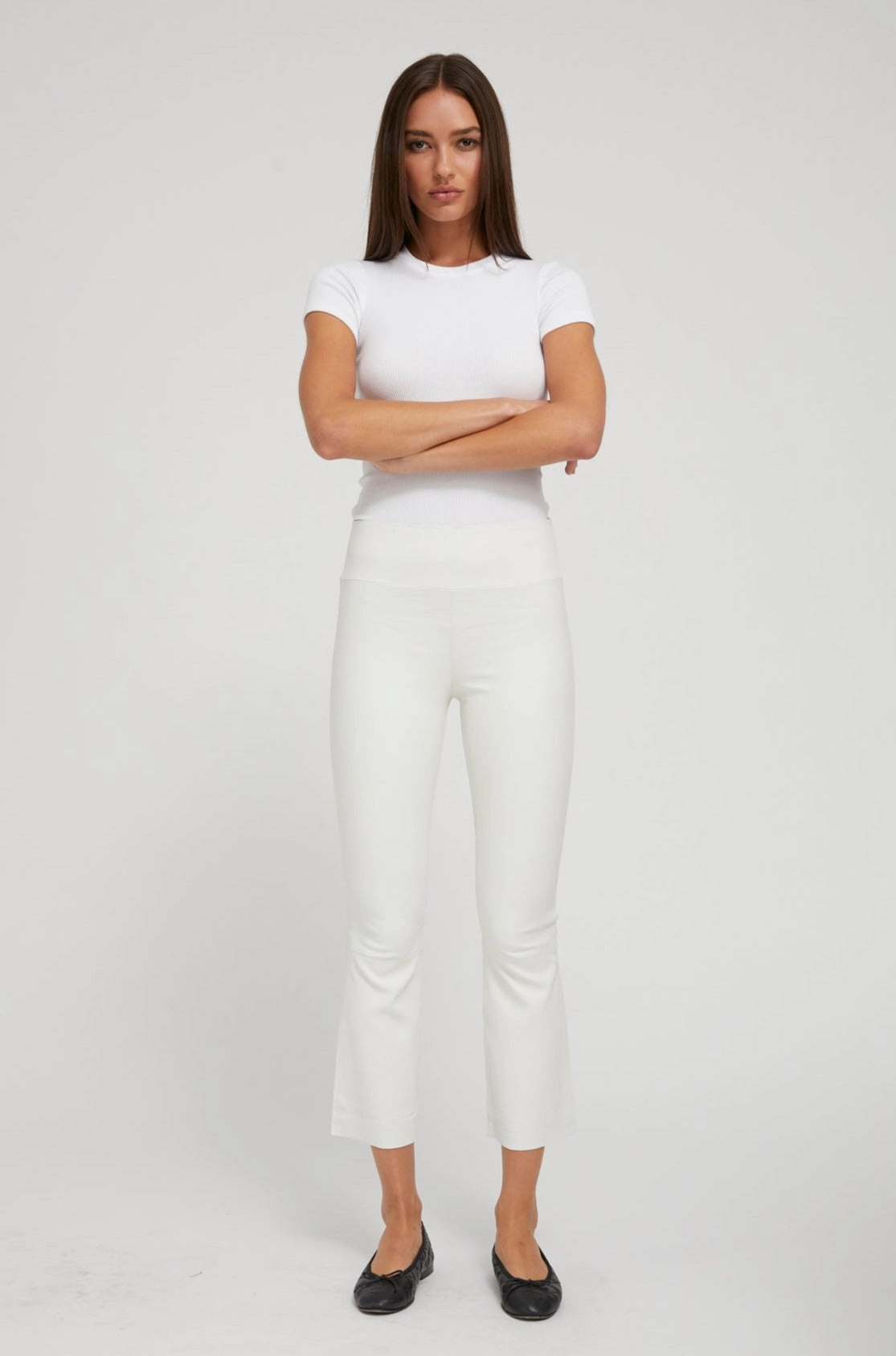 Postpartum Fit Daily Routine For Men Hiking Trail White Leather Crop Flare