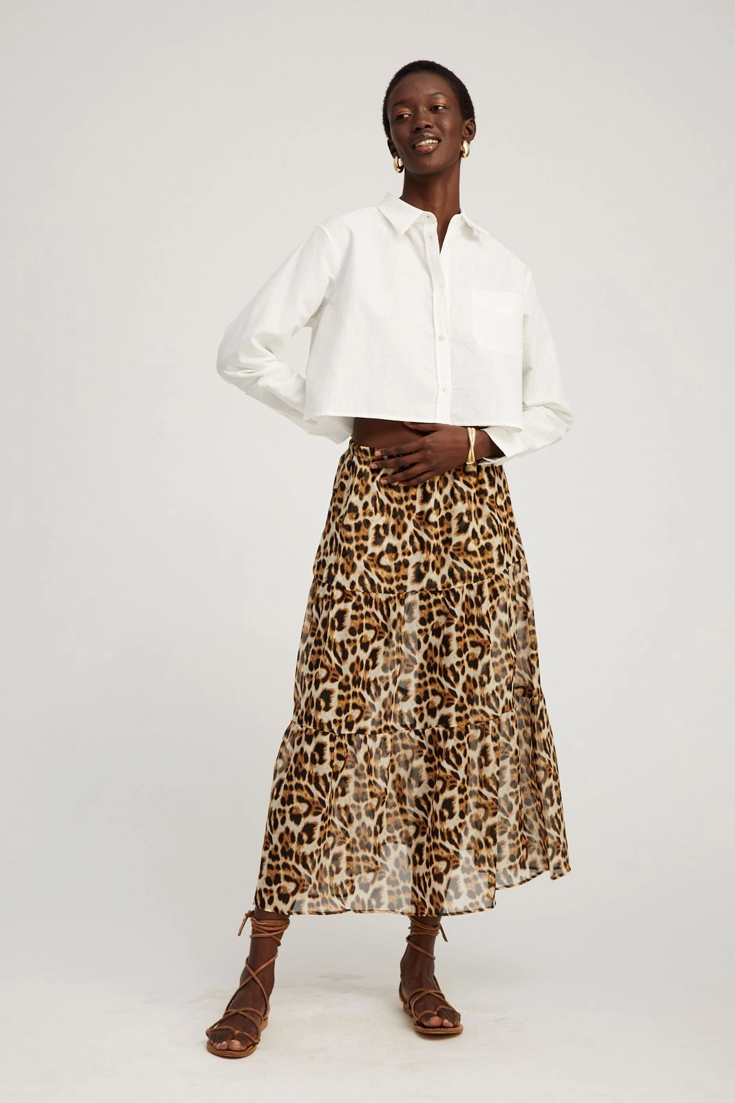 White Linen Cropped Button Down VNeck Style Tencel Blend Fabric