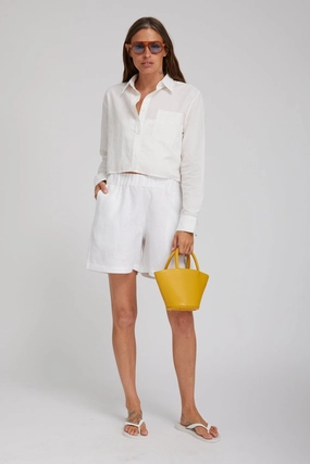 Lightweight Thermal Ventilated Back Panels White Linen Cropped Button Down