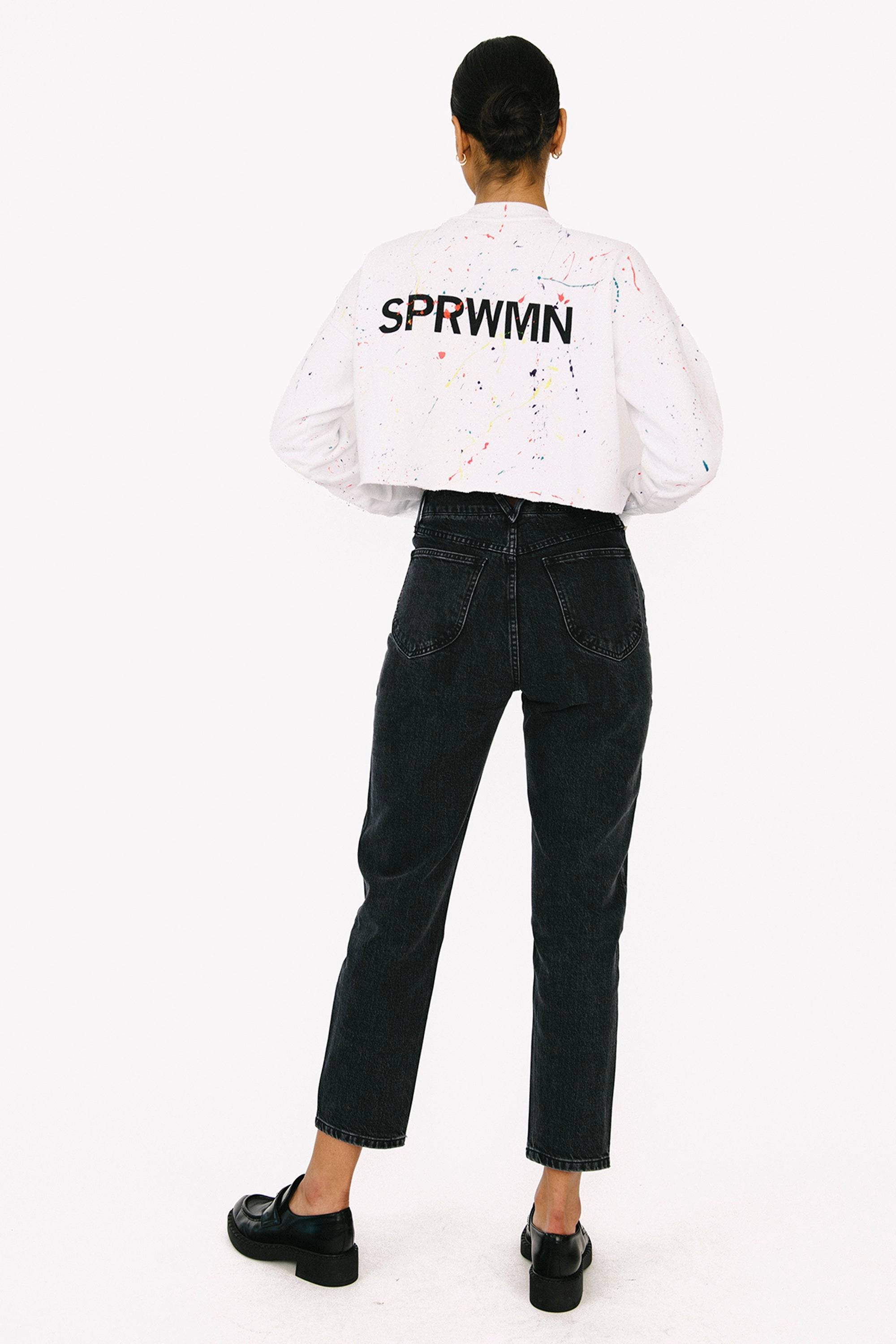 Thermoregulating Fabric White Paint Splatter Crop Sweatshirt