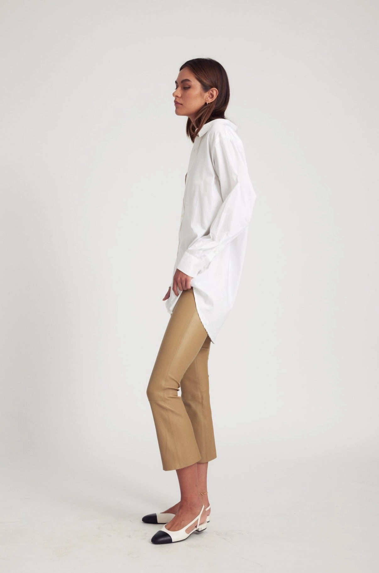 White Poplin Shirt Classic Cut CroppedLength