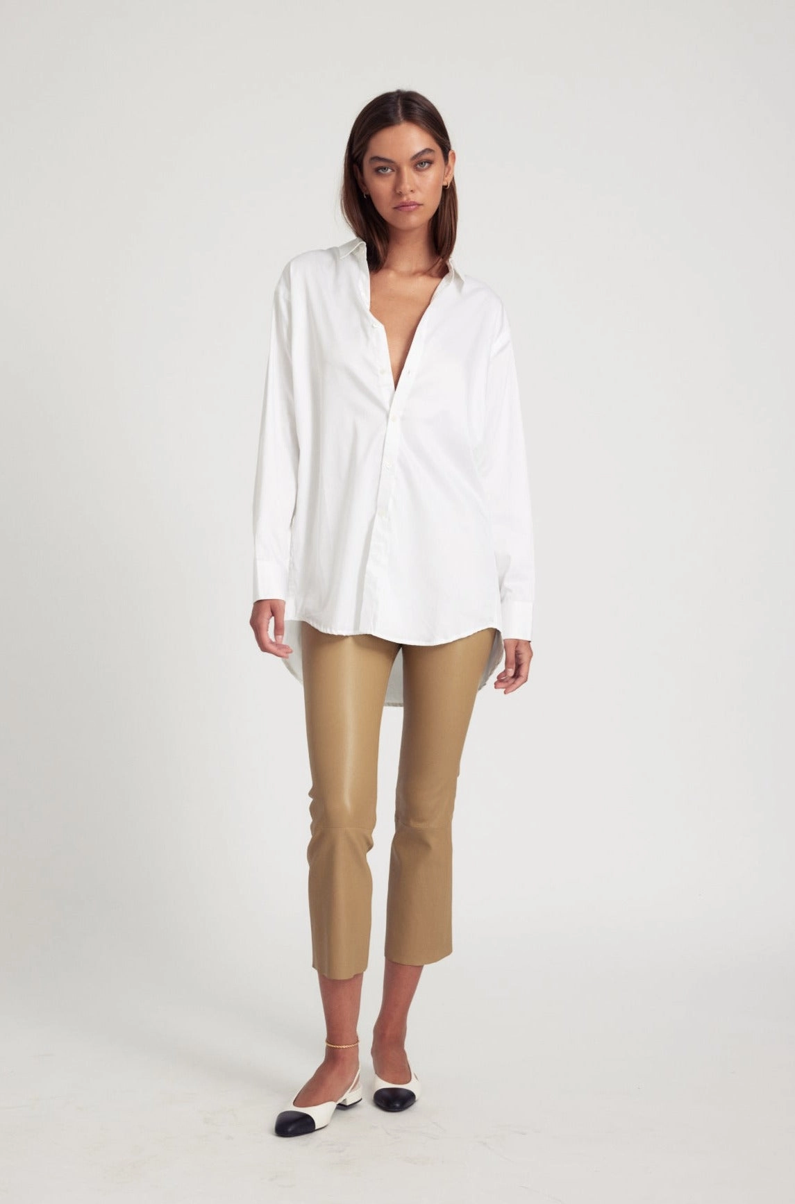 White Poplin Shirt Easycare Ribbed Trim