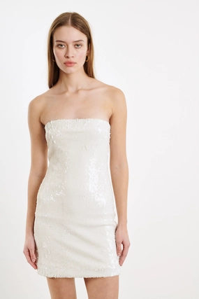 White Sequin Mini Tube Dress Drapey Fabric