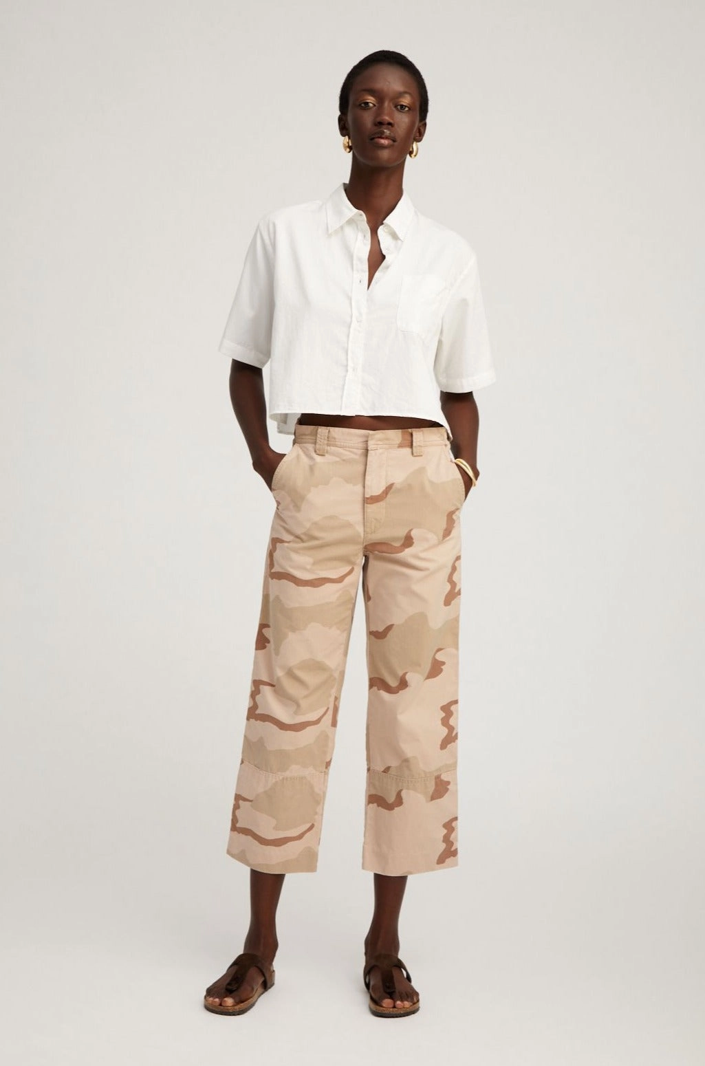 White Short Sleeve Cropped Button Down SeamlessDesign