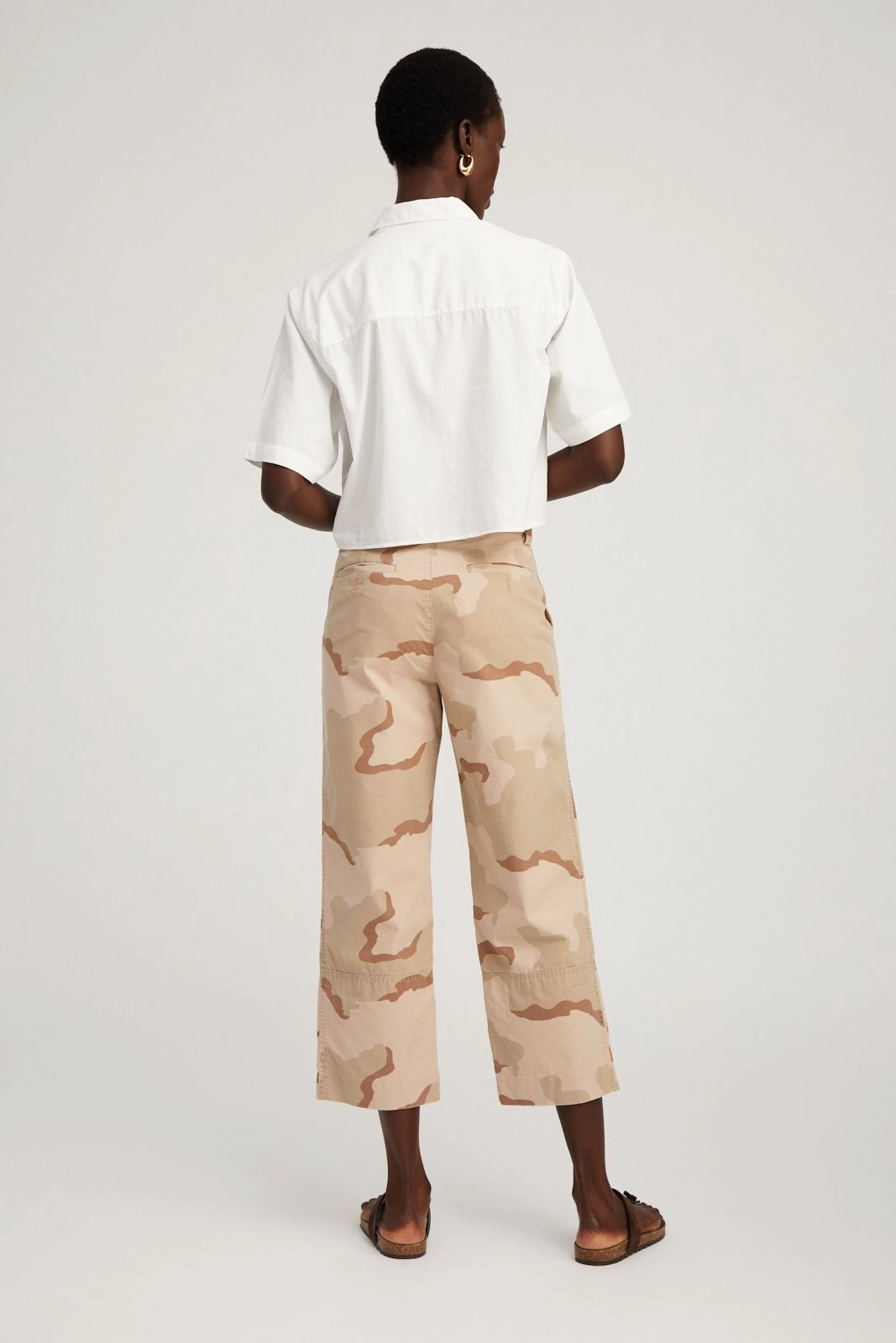 White Short Sleeve Cropped Button Down OversizedFit Professional Cut