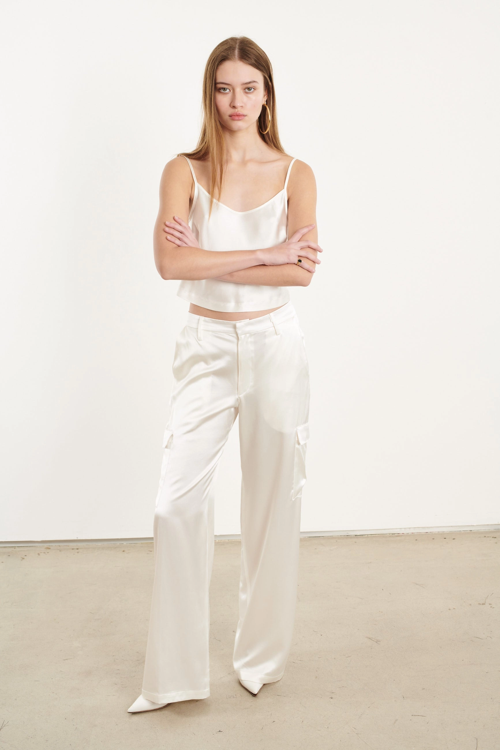 Wicking Inner Lining White Silk Cropped Cami
