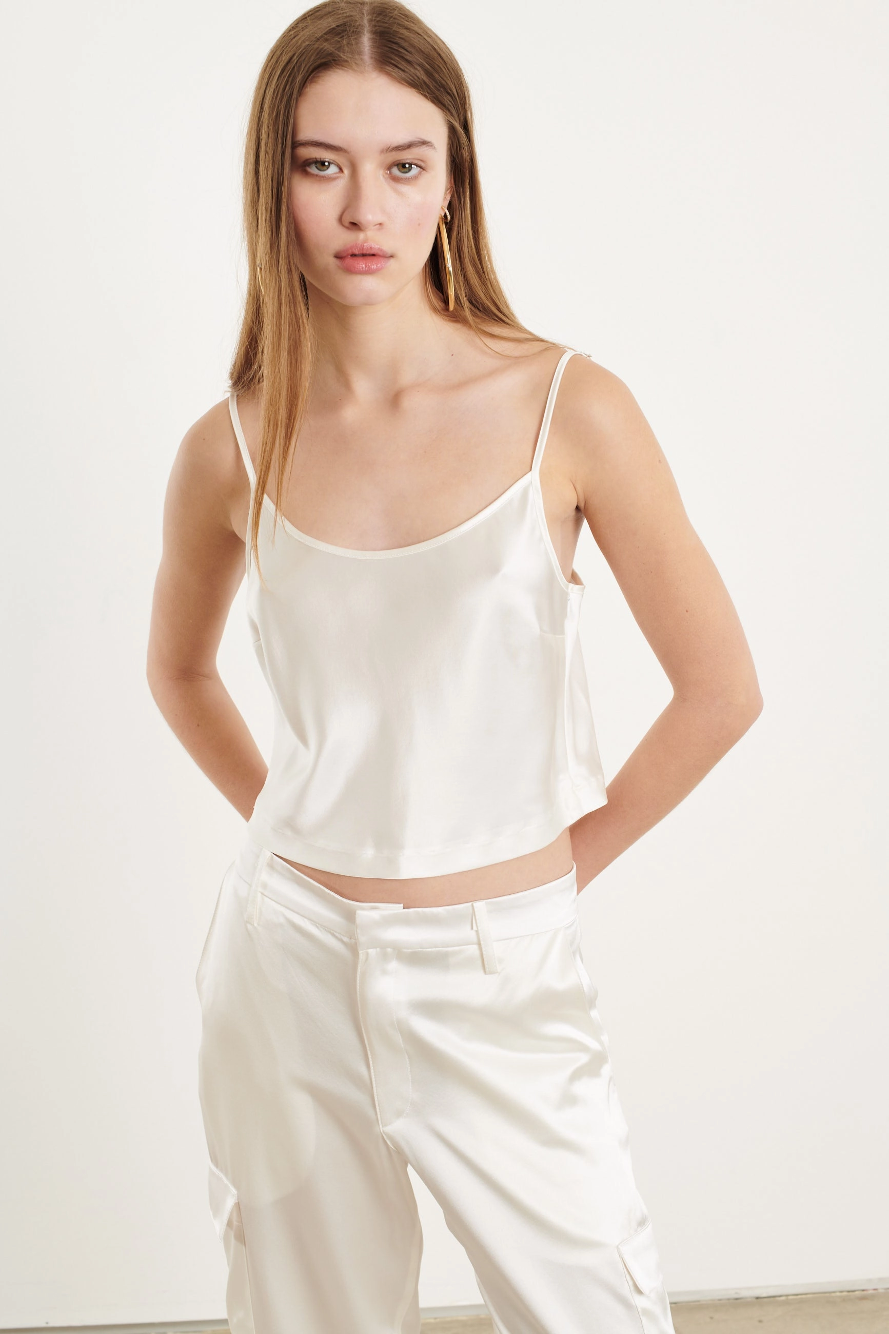 AllPurpose Design White Silk Cropped Cami