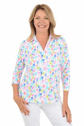 Multi Way Adjustable Fit MultiPocket Configuration White Wine Glasses UPF50  3/4 Sleeve Polo Top