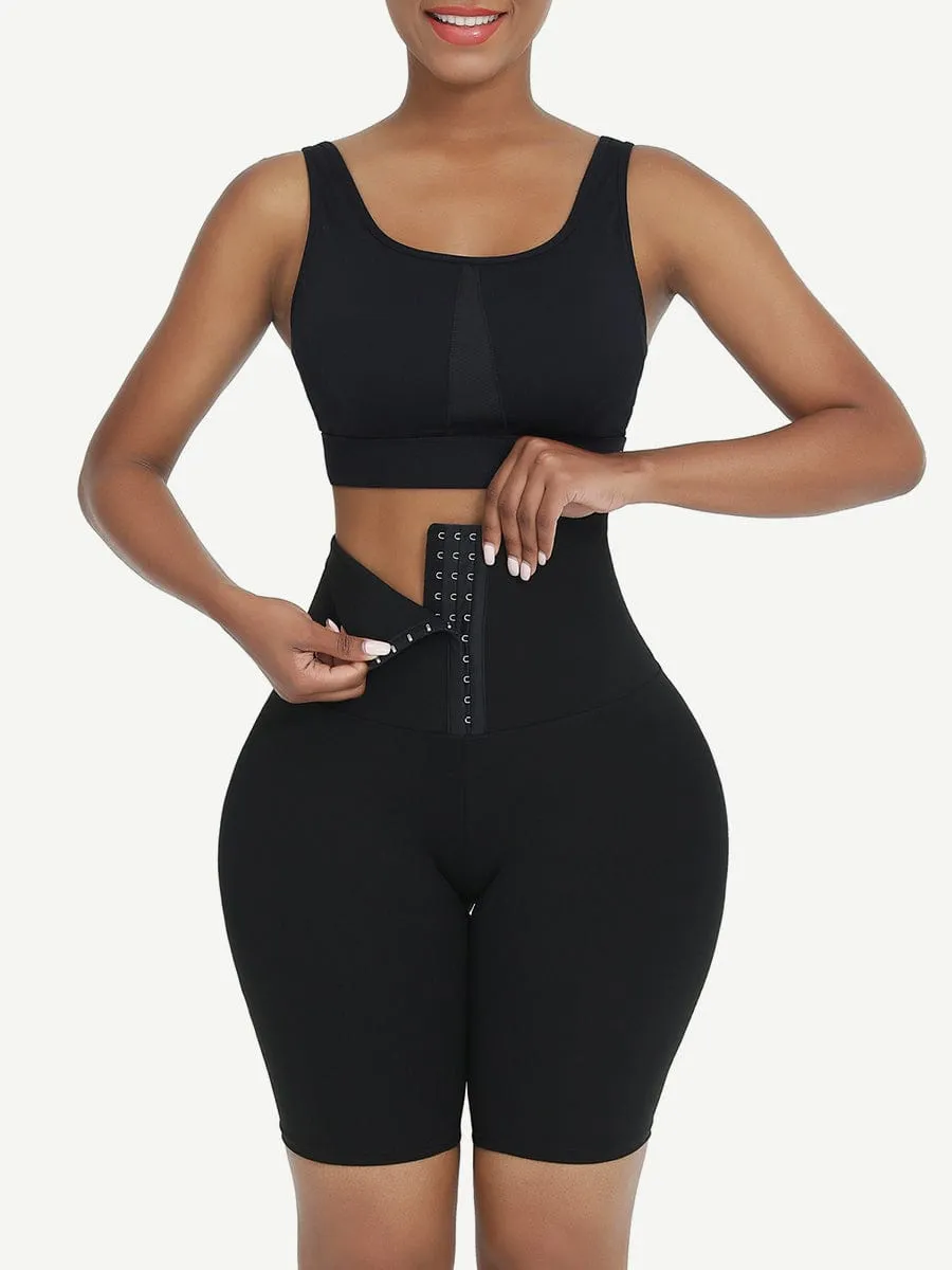 Wholesale Black Mid Waist 2-In-1 Waist Trainer Shorts Mid-Thigh Ultra Cheap