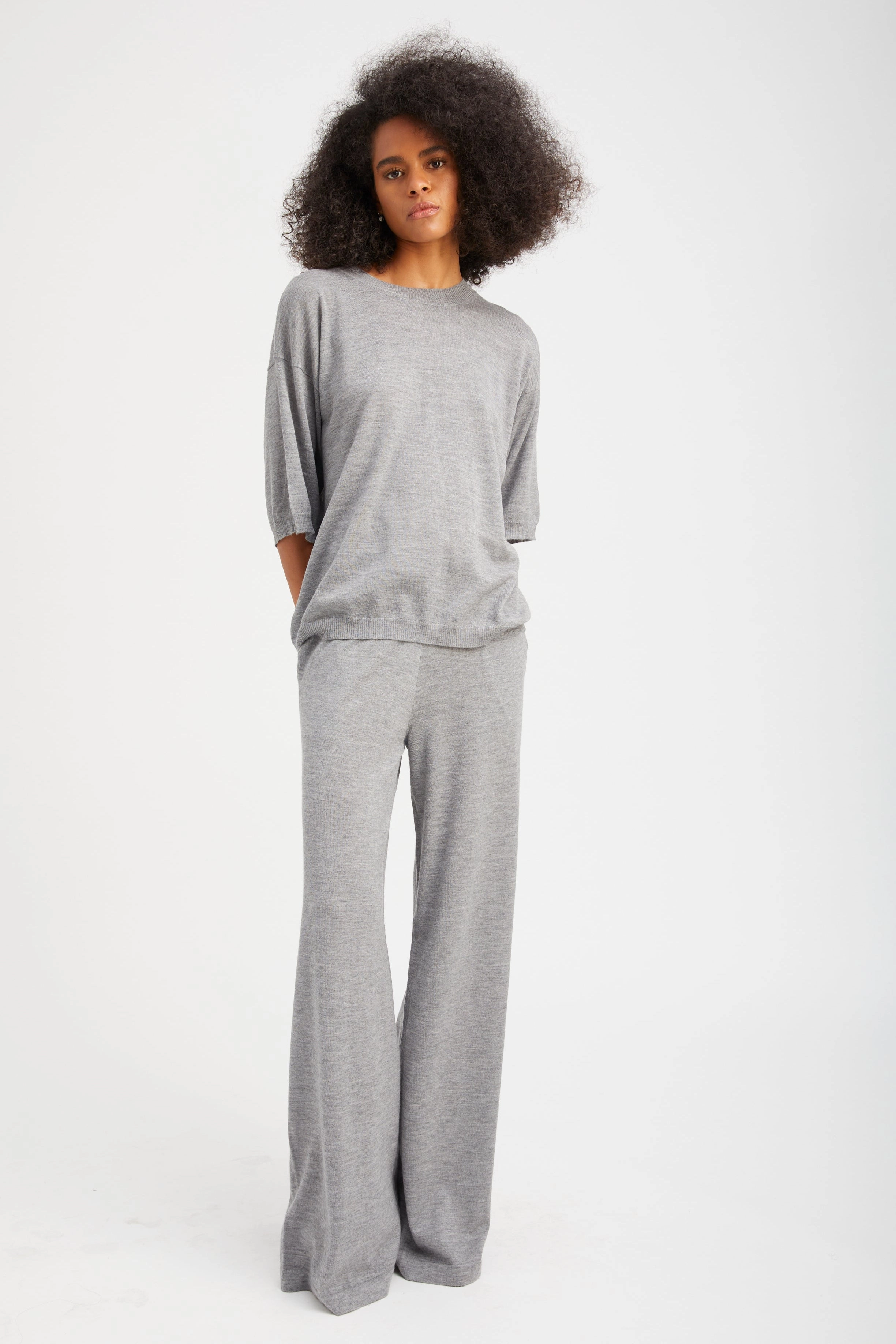 Flex Foam Inserts Casual Comfort Wear Grey Cashmere Wide Leg Pants