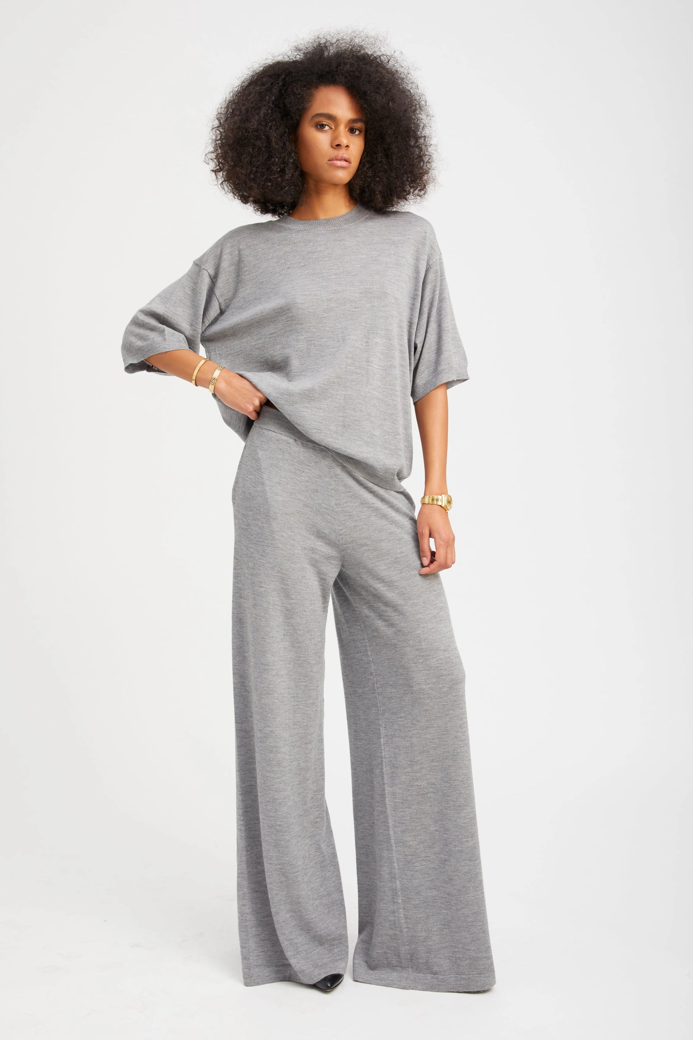 Active Flex Grey Cashmere Wide Leg Pants