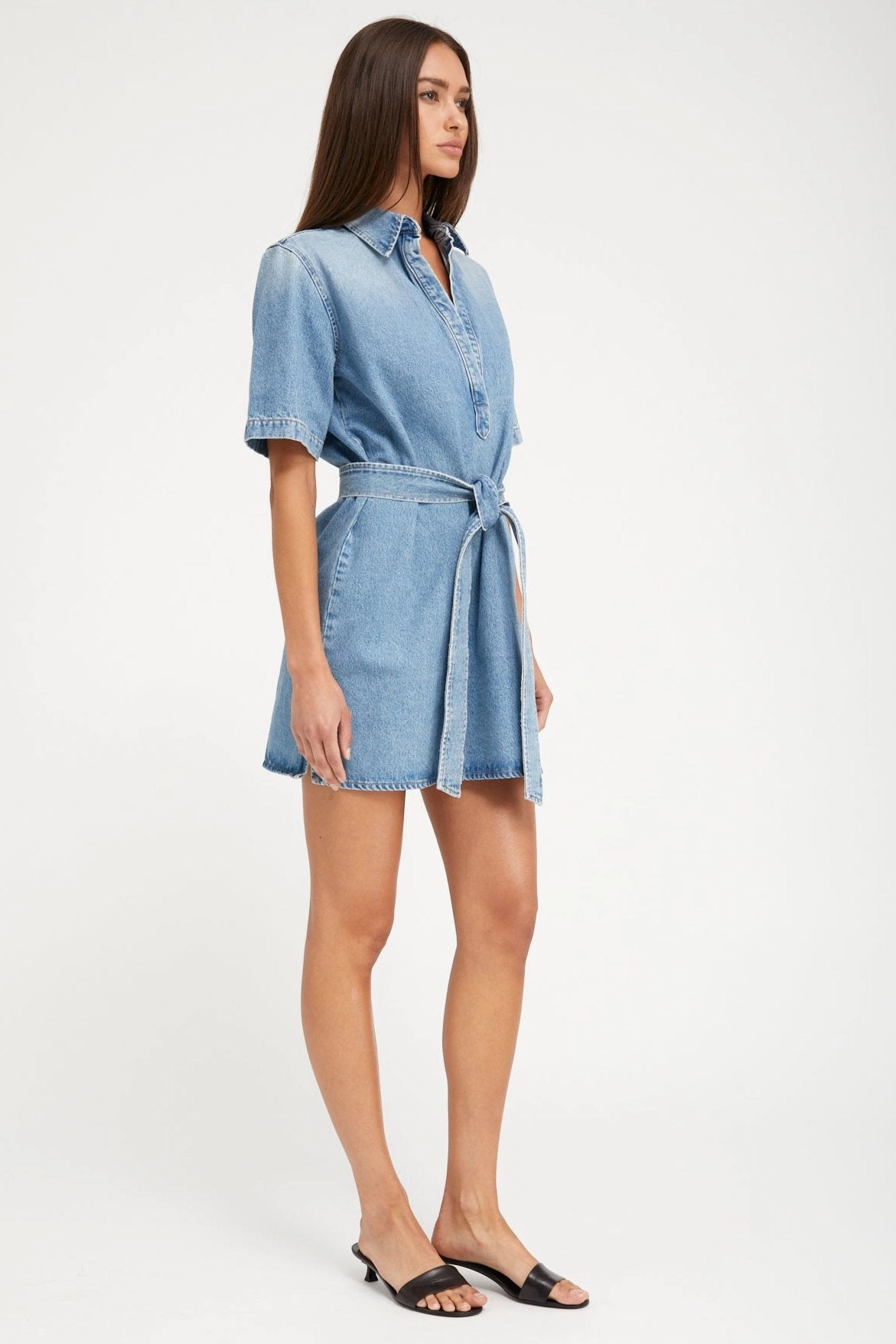 Paradis Denim Mini Henley Dress Convertible Design Casual Wear